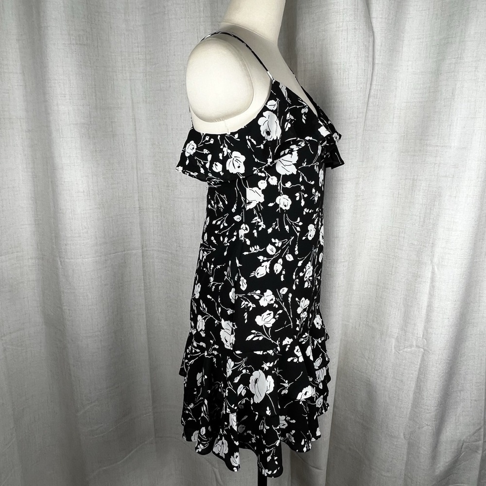 Lauren Ralph Lauren Women's 2 Black Floral Georgette Tiered Mini Dress Romantic - Picture 7 of 12